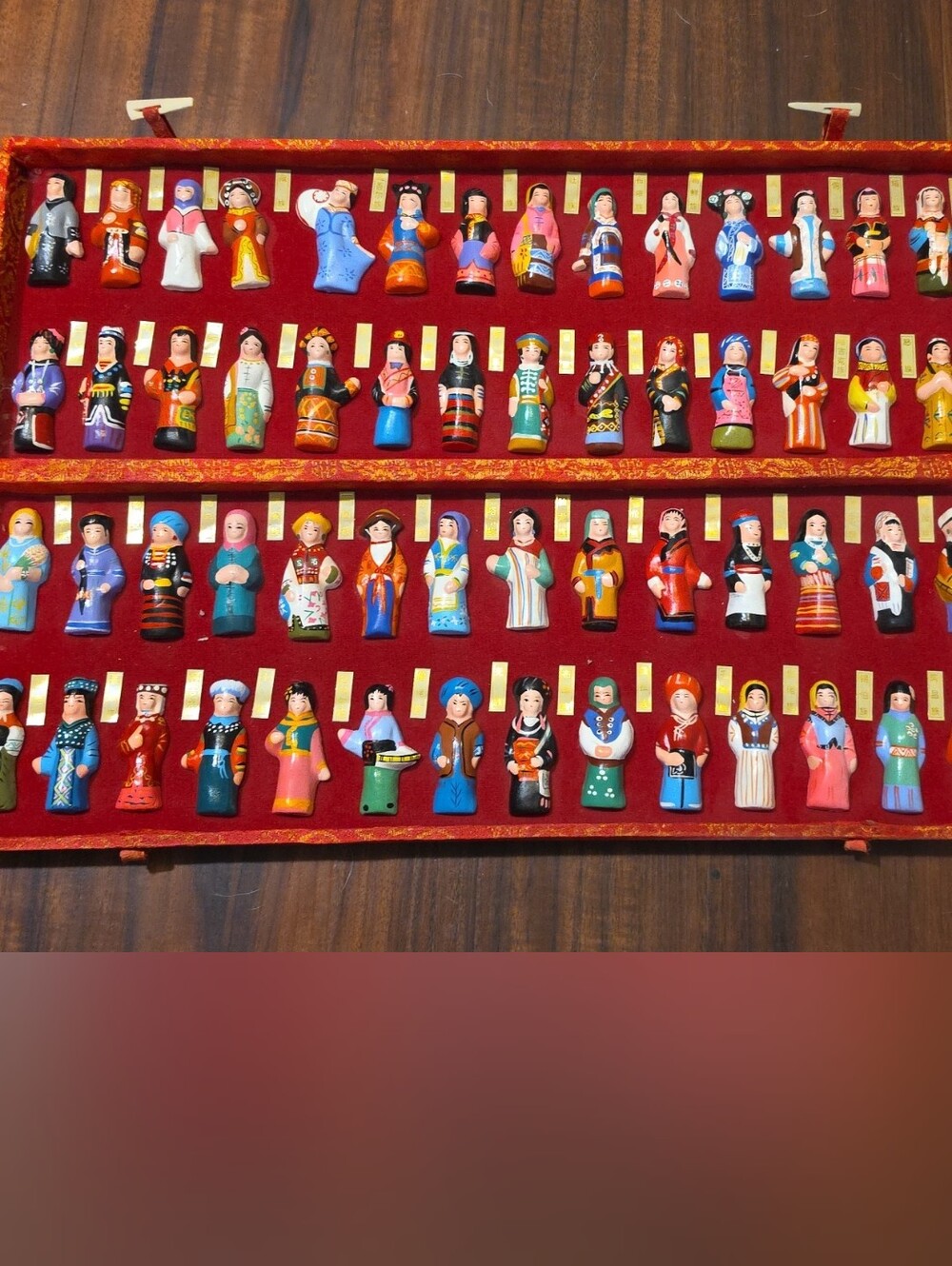 Vintage Miniature Wooden Asian Art Figurines 50+ Piece Collection Red Case